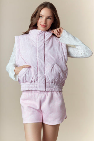 Pandora Big Bow Printed Reversible Vest • Light Pink