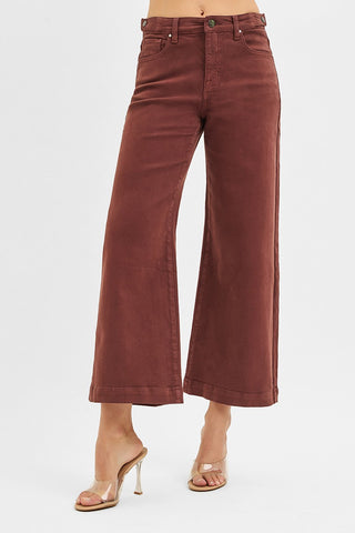 High Rise Crop Wide Leg Jeans • Choco Brown