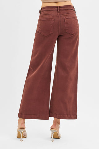 High Rise Crop Wide Leg Jeans • Choco Brown