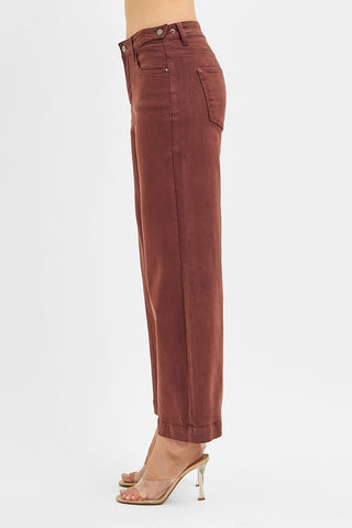 High Rise Crop Wide Leg Jeans • Choco Brown
