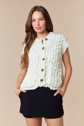 Paxton Horn-Button Chunky Sweater Vest • Ivory