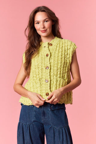 Paxton Horn-Button Chunky Sweater Vest • Lime