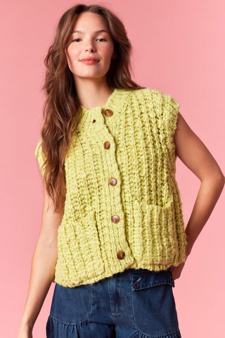 Paxton Horn-Button Chunky Sweater Vest • Lime