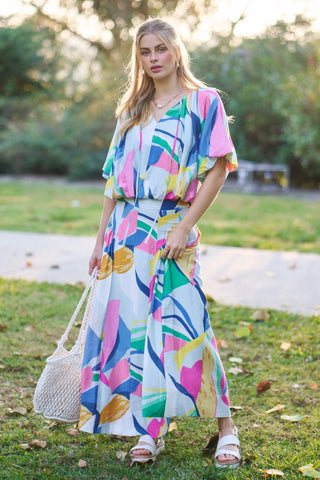 Iris Bright Abstract Skirt • Sky