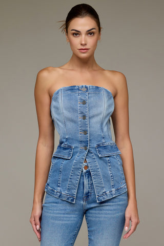 Iyla Denim Tuxedo Bustier • Medium Wash