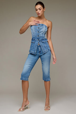 Iyla Denim Tuxedo Bustier • Medium Wash – Tonya's Treasures Inc
