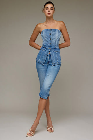 Iyla Denim Tuxedo Bustier • Medium Wash