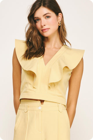 Serena Ruffle V-Neck Top • Butter Scotch