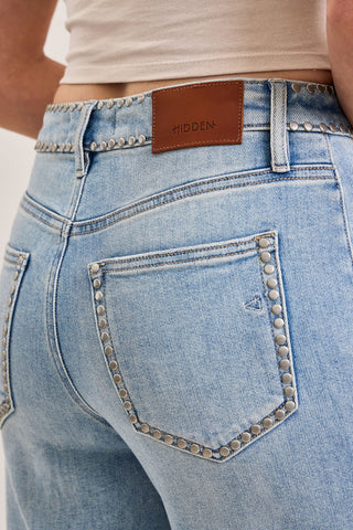 Nell Wide Leg Stud Pocket Jeans • Super Light Wash
