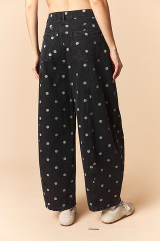 Erica Washed Demin Polka Dot Barrel Jeans • Black