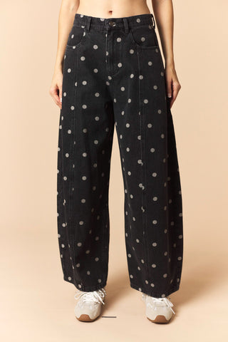 Erica Washed Demin Polka Dot Barrel Jeans • Black