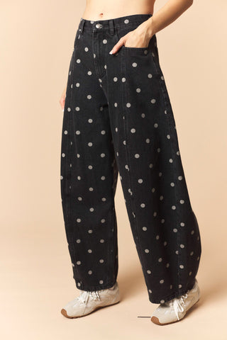 Erica Washed Demin Polka Dot Barrel Jeans • Black