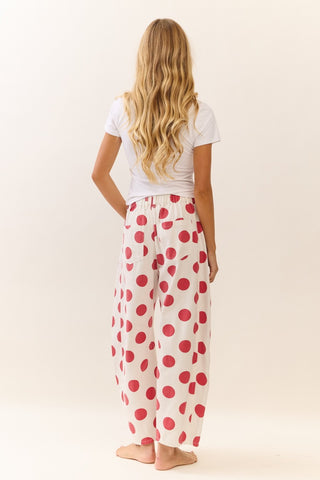 Danna Polka Dot Print Denim Pants • White & Dark Red