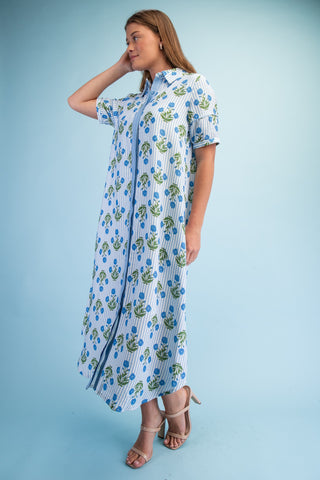 Isha Striped Floral Maxi Shirt Dress • Blue