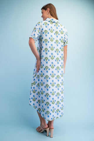 Isha Striped Floral Maxi Shirt Dress • Blue