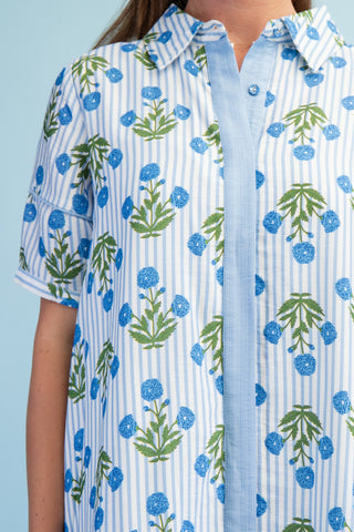 Isha Striped Floral Maxi Shirt Dress • Blue