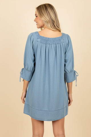 Harmony Smocked Denim Babydoll Dress • Light