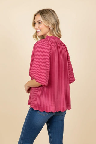 Halsey Stripe Bubble Sleeve Top • Fuchsia