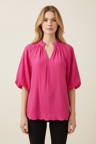 Halsey Stripe Bubble Sleeve Top • Fuchsia