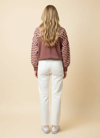 Hallie Striped Drop-Shoulder Pullover • Mauve Pink