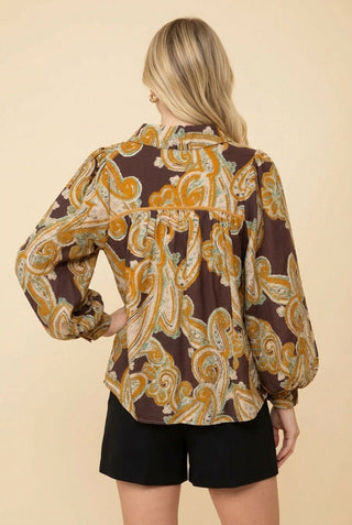 Haven Paisley Balloon Sleeve Blouse • Brown