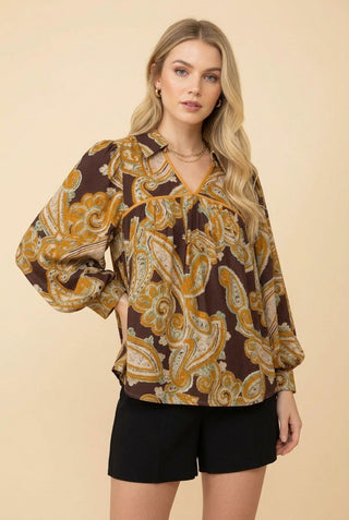 Haven Paisley Balloon Sleeve Blouse • Brown