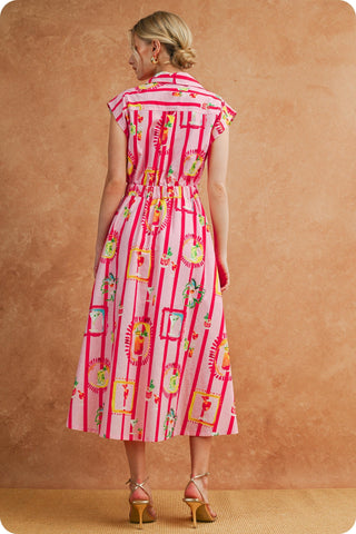 Happy Hour Striped Cocktail Print Midi Dress