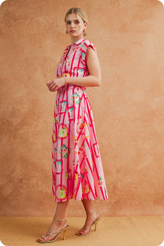 Happy Hour Striped Cocktail Print Midi Dress