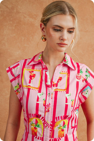 Happy Hour Striped Cocktail Print Midi Dress