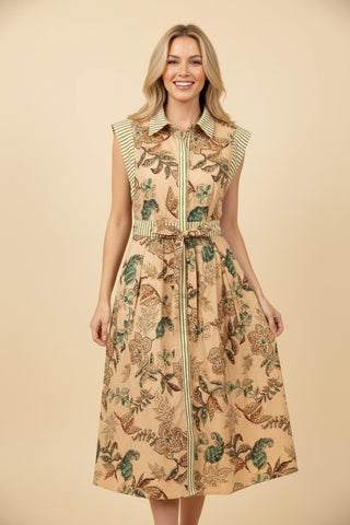 The Vintage Vine Sleeveless Midi Dress • Taupe