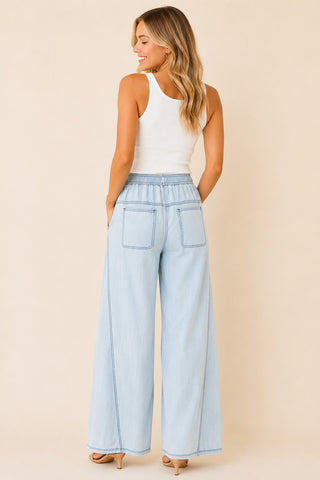 Hensley Drawstring Wide Leg Jeans • Light Wash
