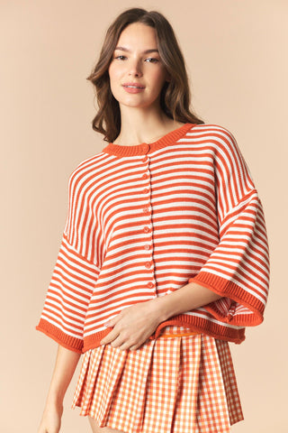 Pria Striped Half Sleeve Oversized Cardigan • Burnt Orange