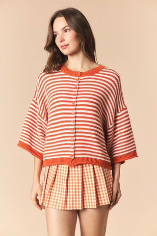 Pria Striped Half Sleeve Oversized Cardigan • Burnt Orange
