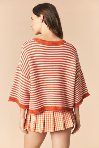Pria Striped Half Sleeve Oversized Cardigan • Burnt Orange