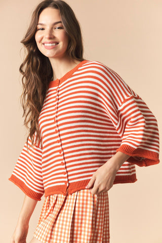 Pria Striped Half Sleeve Oversized Cardigan • Burnt Orange