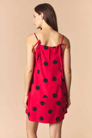 Parrie Polka Dot Barrel Mini Dress • Red & Black