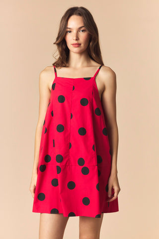 Parrie Polka Dot Barrel Mini Dress • Red & Black