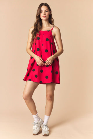 Parrie Polka Dot Barrel Mini Dress • Red & Black