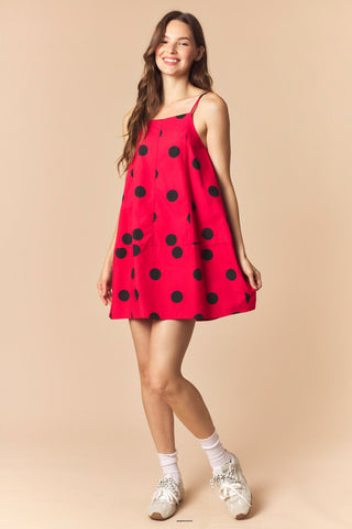 Parrie Polka Dot Barrel Mini Dress • Red & Black
