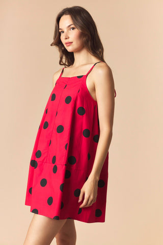 Parrie Polka Dot Barrel Mini Dress • Red & Black