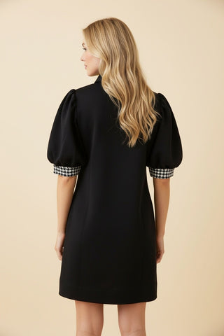 Elena Puff Sleeve Mini Shift Dress • Black