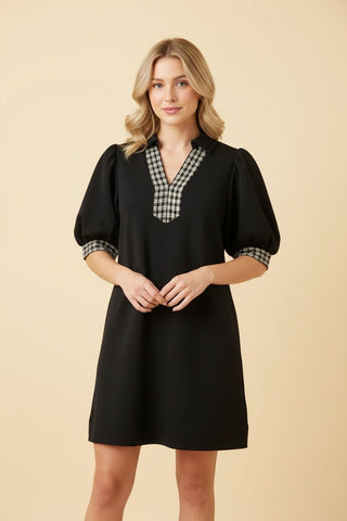 Elena Puff Sleeve Mini Shift Dress • Black