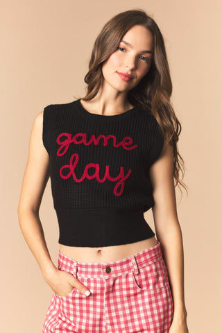 Palmer 'Game Day' Letters Vest Sweater • Black & Red