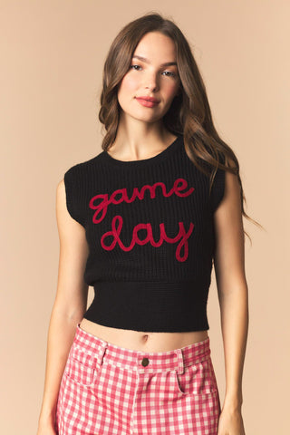 Palmer 'Game Day' Letters Vest Sweater • Black & Red