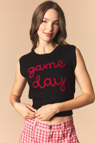 Palmer 'Game Day' Letters Vest Sweater • Black & Red