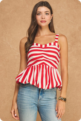 Shawna Smocked Bubble Peplum Tank • Red & Cream