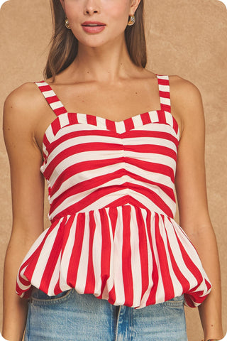 Shawna Smocked Bubble Peplum Tank • Red & Cream