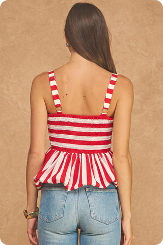 Shawna Smocked Bubble Peplum Tank • Red & Cream