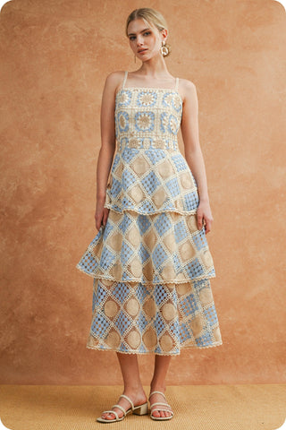 Samara Crochet Block Sleeveless Tiered Dress