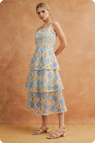 Samara Crochet Block Sleeveless Tiered Dress